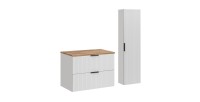 Ensemble de salle de bain NOXERA 80 cm – Meuble suspendu blanc alpin et chêne wotan avec plan vasque et colonne murale