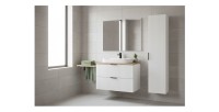 Ensemble de salle de bain NOXERA 80 cm – Meuble suspendu blanc alpin et chêne wotan avec plan vasque et colonne murale
