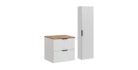 Ensemble de salle de bain NOXERA 60 cm – Meuble suspendu blanc alpin et chêne wotan avec plan vasque et colonne murale