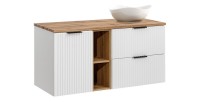Ensemble de salle de bain NOXERA 120 cm – Meuble sous vasque suspendu blanc alpin et chêne wotan avec plan vasque et niches ouve