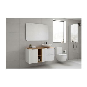 Ensemble de salle de bain NOXERA 120 cm – Meuble sous vasque suspendu blanc alpin et chêne wotan avec plan vasque et niches ouve
