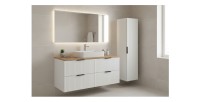 Ensemble de salle de bain NOXERA 120 cm – Meuble sous vasque suspendu blanc avec plan pour vasque chêne wotan et colonne murale