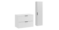 Ensemble de salle de bain NOXERA 80 cm – Meuble sous vasque suspendu blanc alpin mat avec plan vasque et colonne murale