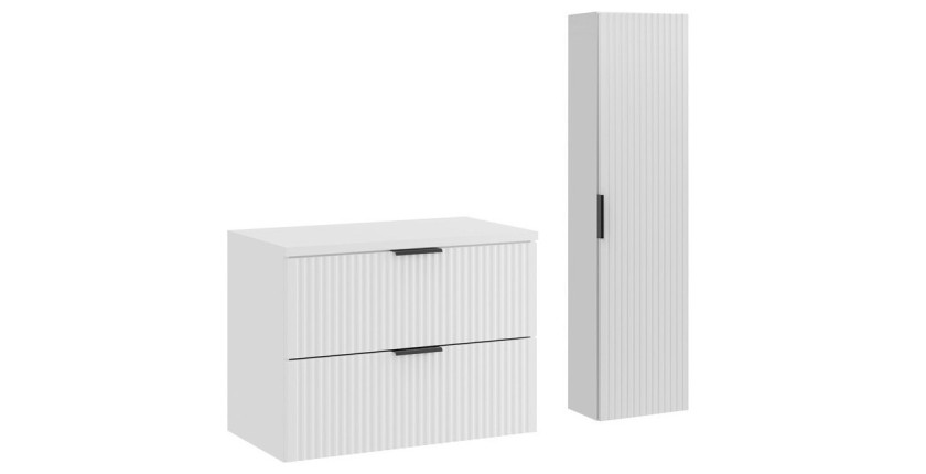 Ensemble de salle de bain NOXERA 80 cm – Meuble sous vasque suspendu blanc alpin mat avec plan pour vasque et colonne murale