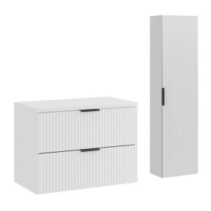 Ensemble de salle de bain NOXERA 80 cm – Meuble sous vasque suspendu blanc alpin mat avec plan vasque et colonne murale
