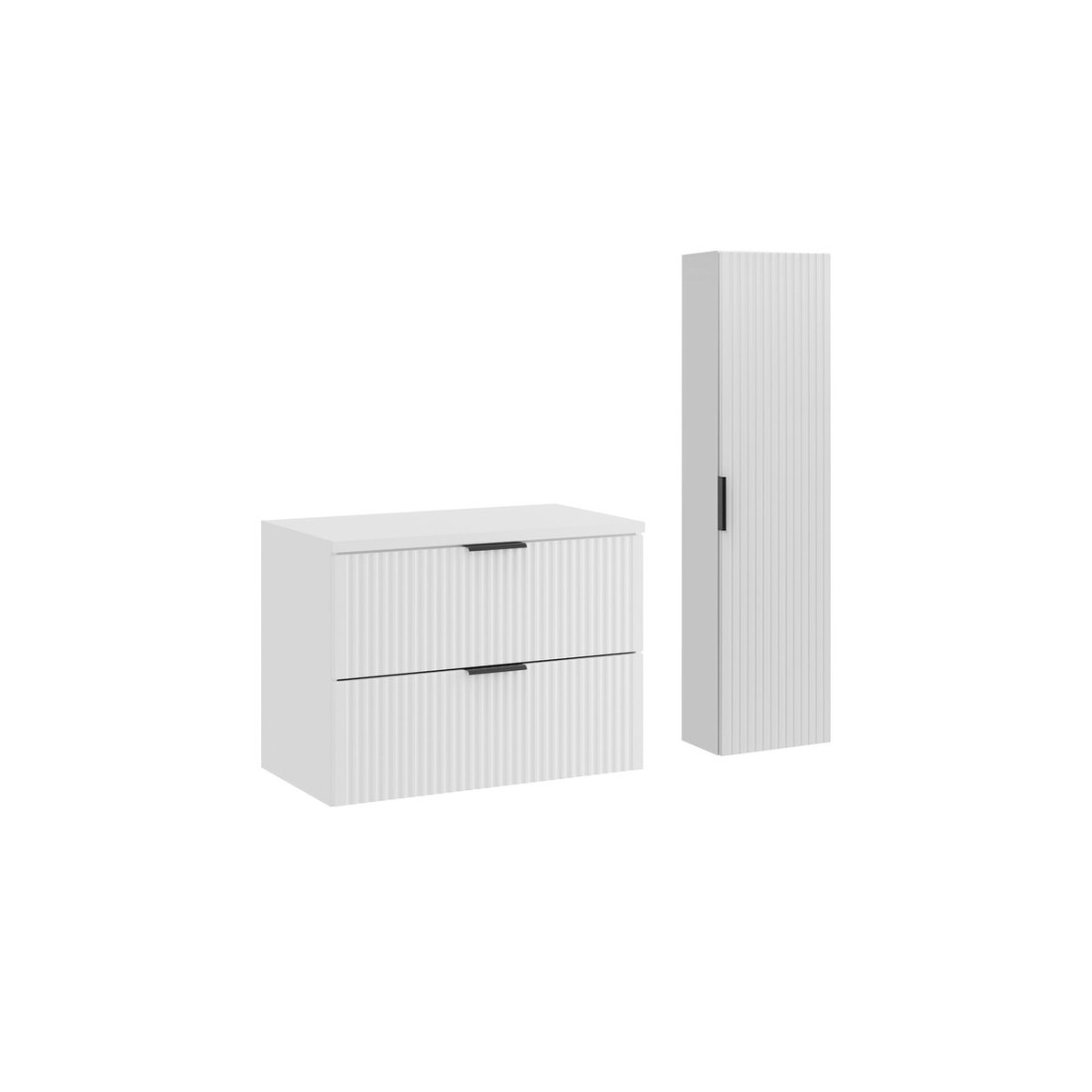 Ensemble de salle de bain NOXERA 80 cm – Meuble sous vasque suspendu blanc alpin mat avec plan pour vasque et colonne murale