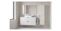 Ensemble de salle de bain NOXERA 80 cm – Meuble sous vasque suspendu blanc alpin mat avec plan vasque et colonne murale