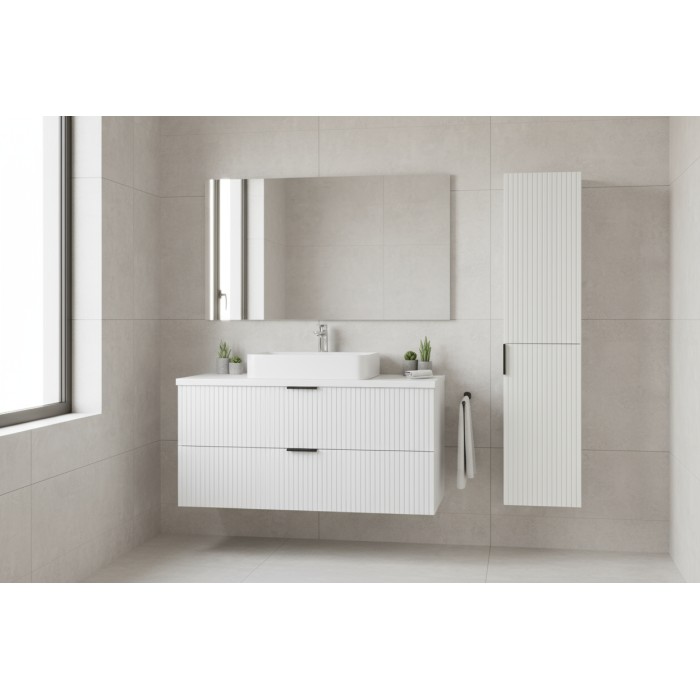Ensemble de salle de bain NOXERA 80 cm – Meuble sous vasque suspendu blanc alpin mat avec plan pour vasque et colonne murale