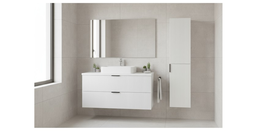 Ensemble de salle de bain NOXERA 80 cm – Meuble sous vasque suspendu blanc alpin mat avec plan pour vasque et colonne murale