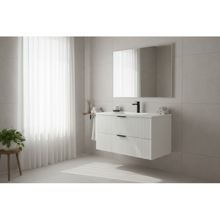 Ensemble de salle de bain NOXERA 80 cm – Meuble sous vasque suspendu blanc alpin mat avec plan pour vasque