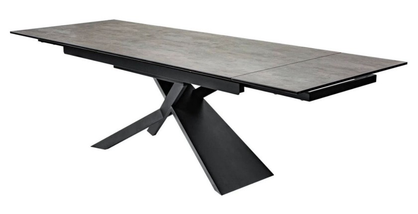 Table de salle à manger STELIX – Extensible 180 à 260 cm – Structure métal et plateau en verre trempé et céramique
