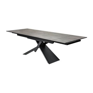 Table de salle à manger STELIX – Extensible 180 à 260 cm – Structure métal et plateau en verre trempé et céramique