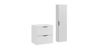 Ensemble de salle de bain NOXERA 60 cm – Meuble sous vasque suspendu blanc alpin mat avec plan vasque et colonne murale
