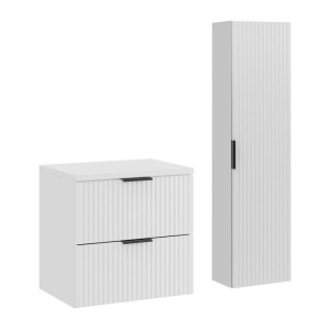 Ensemble de salle de bain NOXERA 60 cm – Meuble sous vasque suspendu blanc alpin mat avec plan vasque et colonne murale