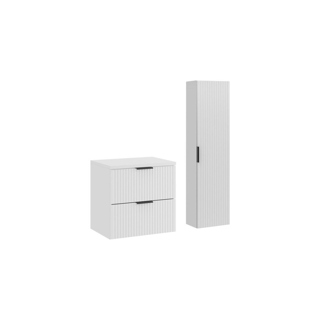 Ensemble de salle de bain NOXERA 60 cm – Meuble sous vasque suspendu blanc alpin mat avec plan pour vasque et colonne murale