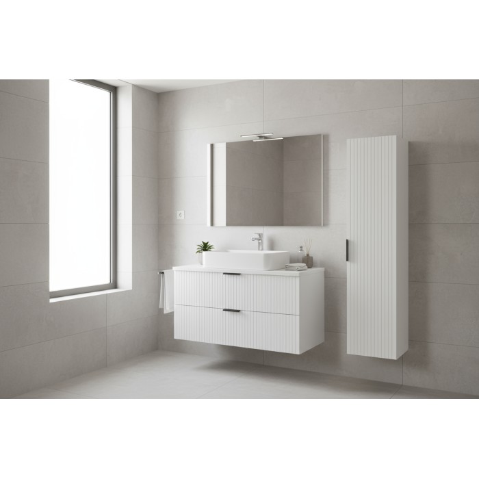 Ensemble de salle de bain NOXERA 60 cm – Meuble sous vasque suspendu blanc alpin mat avec plan pour vasque et colonne murale