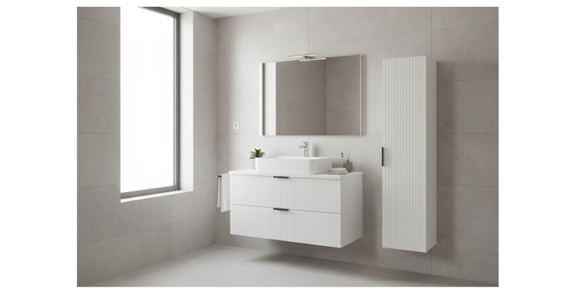 Ensemble de salle de bain NOXERA 60 cm – Meuble sous vasque suspendu blanc alpin mat avec plan pour vasque et colonne murale