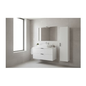 Ensemble de salle de bain NOXERA 60 cm – Meuble sous vasque suspendu blanc alpin mat avec plan pour vasque et colonne murale