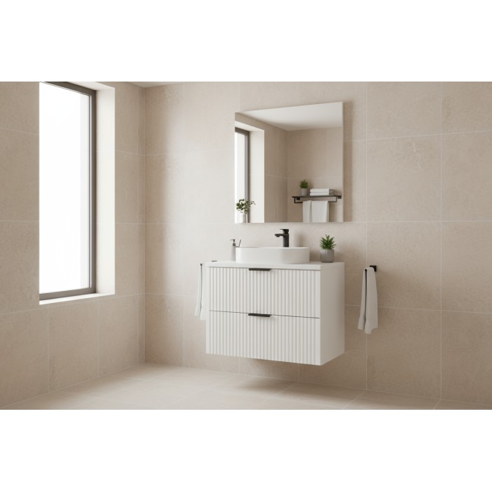 Ensemble de salle de bain NOXERA 60 cm – Meuble sous vasque suspendu blanc alpin mat avec plan pour vasque