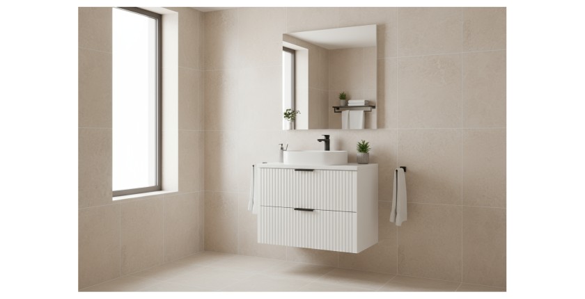 Ensemble de salle de bain NOXERA 60 cm – Meuble sous vasque suspendu blanc alpin mat avec plan pour vasque