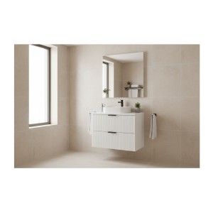 Ensemble de salle de bain NOXERA 60 cm – Meuble sous vasque suspendu blanc alpin mat avec plan vasque