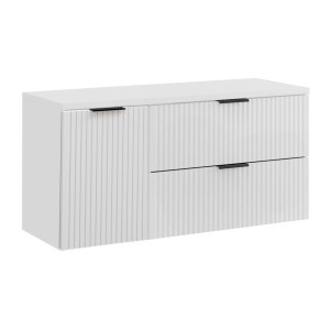 Ensemble de salle de bain NOXERA 120 cm – Meuble sous vasque suspendu blanc mat avec plan pour vasque et panier à linge