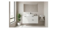Ensemble de salle de bain NOXERA 120 cm – Meuble sous vasque suspendu blanc alpin mat avec plan vasque, niches et rangement laté