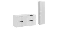 Ensemble de salle de bain NOXERA 120 cm – Meuble sous vasque suspendu blanc alpin mat avec plan vasque, colonne et miroir LED