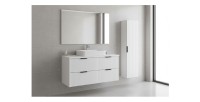 Ensemble de salle de bain NOXERA 120 cm – Meuble sous vasque suspendu blanc alpin mat avec plan vasque, colonne et miroir LED
