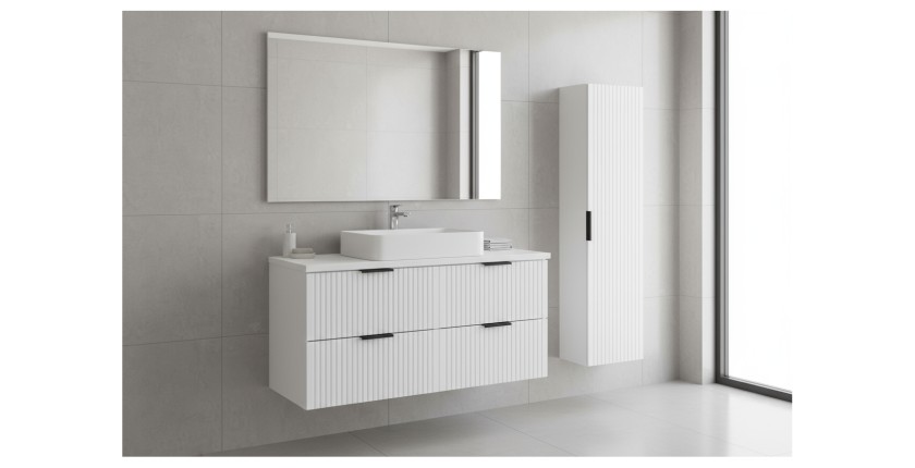 Ensemble de salle de bain NOXERA 120 cm – Meuble sous vasque suspendu blanc alpin mat avec plan vasque, colonne et miroir LED