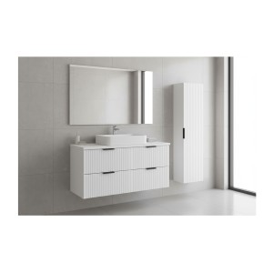 Ensemble de salle de bain NOXERA 120 cm – Meuble sous vasque suspendu blanc alpin mat avec plan vasque, colonne et miroir LED