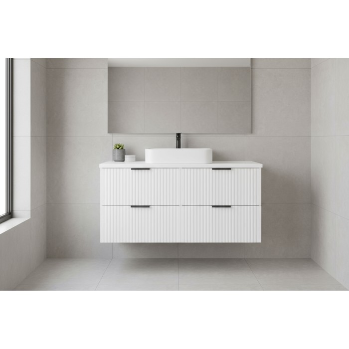 Ensemble de salle de bain NOXERA 120 cm – Meuble sous vasque suspendu blanc alpin mat avec plan pour vasque