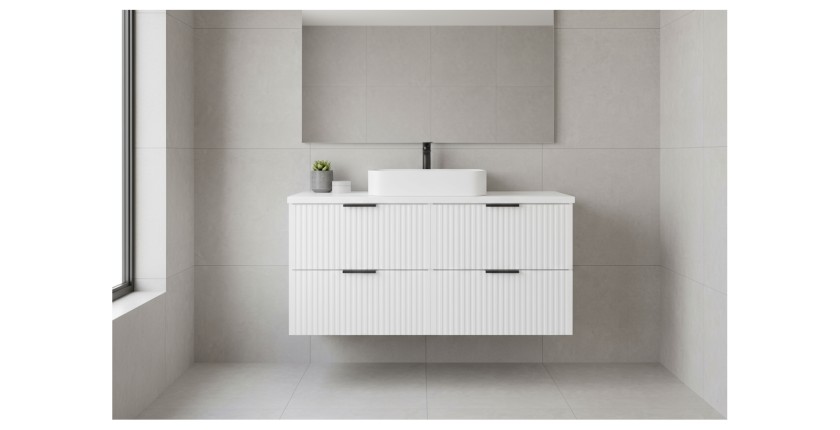Ensemble de salle de bain NOXERA 120 cm – Meuble sous vasque suspendu blanc alpin mat avec plan pour vasque