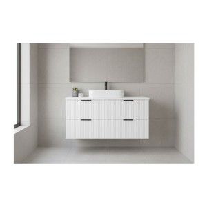 Ensemble de salle de bain NOXERA 120 cm – Meuble sous vasque suspendu blanc alpin mat avec plan vasque