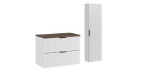 Ensemble de salle de bain NOXERA 80 cm – Meuble sous vasque suspendu blanc alpin effet bois épicéa avec plan vasque et colonne