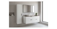 Ensemble de salle de bain NOXERA 80 cm – Meuble sous vasque suspendu blanc avec plan pour vasque effet bois épicéa et colonne