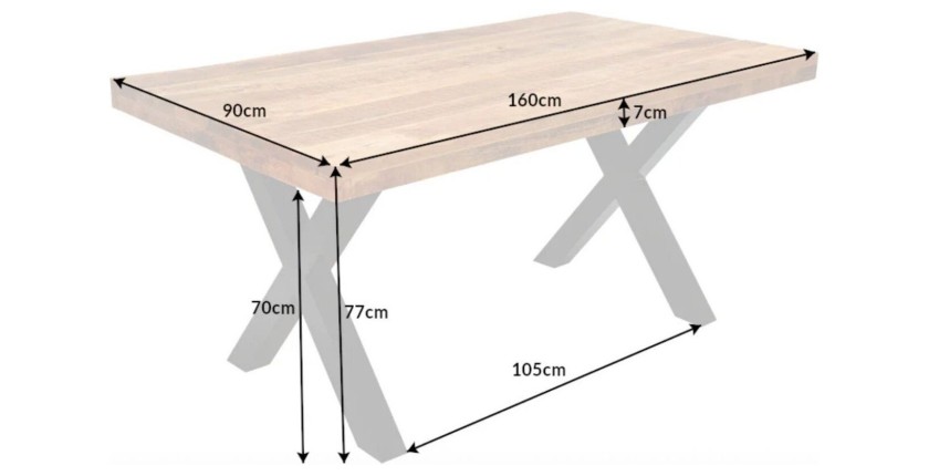 Table LODEN pieds en X 160cm dimensions