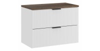 Ensemble de salle de bain NOXERA 80 cm – Meuble sous vasque suspendu blanc alpin effet bois épicéa avec plan vasque