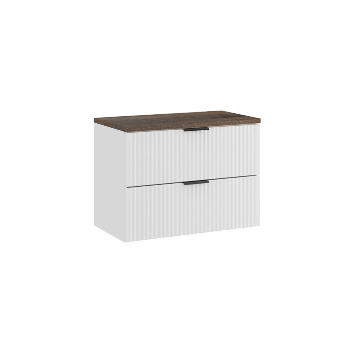 Ensemble de salle de bain NOXERA 80 cm – Meuble sous vasque suspendu blanc alpin avec plan pour vasque effet bois épicéa