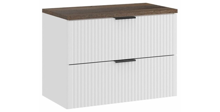 Ensemble de salle de bain NOXERA 80 cm – Meuble sous vasque suspendu blanc alpin effet bois épicéa avec plan vasque
