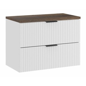 Ensemble de salle de bain NOXERA 80 cm – Meuble sous vasque suspendu blanc alpin effet bois épicéa avec plan vasque