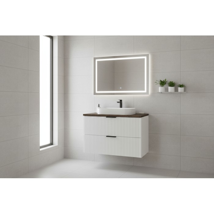 Ensemble de salle de bain NOXERA 80 cm – Meuble sous vasque suspendu blanc alpin avec plan pour vasque effet bois épicéa
