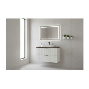 Ensemble de salle de bain NOXERA 80 cm – Meuble sous vasque suspendu blanc alpin avec plan pour vasque effet bois épicéa