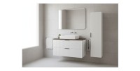 Ensemble de salle de bain NOXERA 60 cm – Meuble sous vasque suspendu blanc avec plan pour vasque effet bois épicéa et colonne