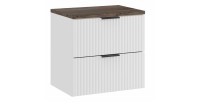 Ensemble de salle de bain NOXERA 60 cm – Meuble sous vasque suspendu blanc alpin effet bois épicéa avec plan vasque