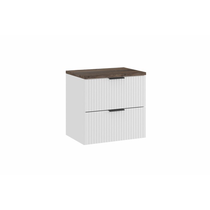 Ensemble de salle de bain NOXERA 60 cm – Meuble sous vasque suspendu blanc alpin effet bois épicéa avec plan pour vasque