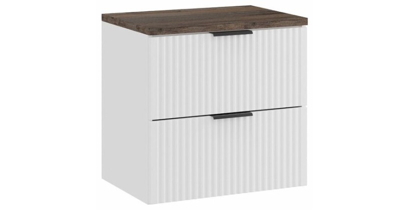Ensemble de salle de bain NOXERA 60 cm – Meuble sous vasque suspendu blanc alpin effet bois épicéa avec plan vasque