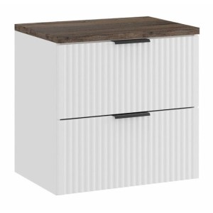 Ensemble de salle de bain NOXERA 60 cm – Meuble sous vasque suspendu blanc alpin effet bois épicéa avec plan vasque