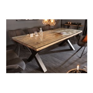 Table RAFTA 220cm en bois massif et verre trempé vu sous un autre angle