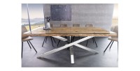 Table RAFTA 220cm en bois massif et verre trempé vu de face